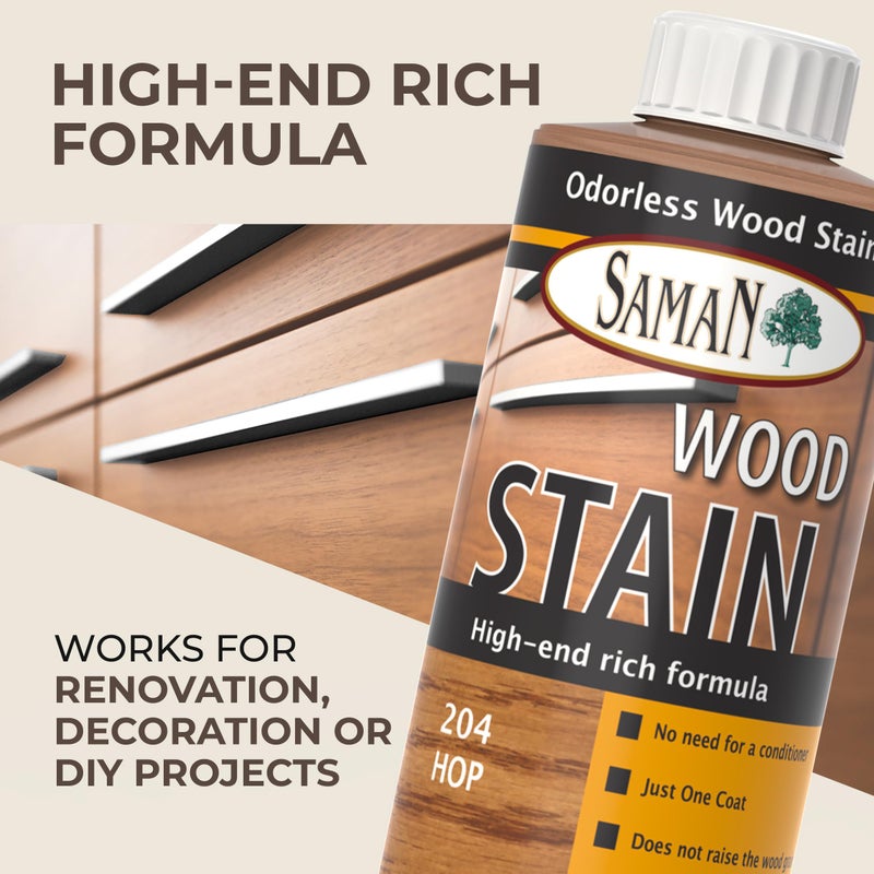 SamaN Interior Water Based Wood Stain - Natural Stain for Furniture, Moldings, Wood Paneling, Cabinets (Hop TEW-204-12, 12 oz) - Image 2